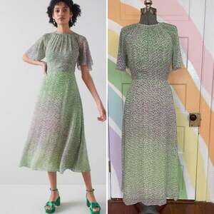 ✨LK Bennett Elowen Animal Royal Ascot Green Lilac Animal Print Midi Dress US 2